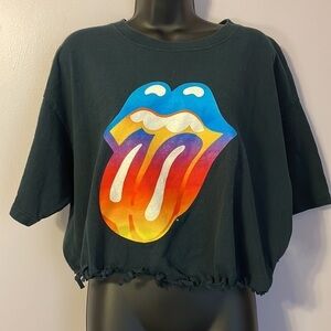 Anvil Vintage Rolling Stones Band Cropped fringe knotted T-shirt size XL